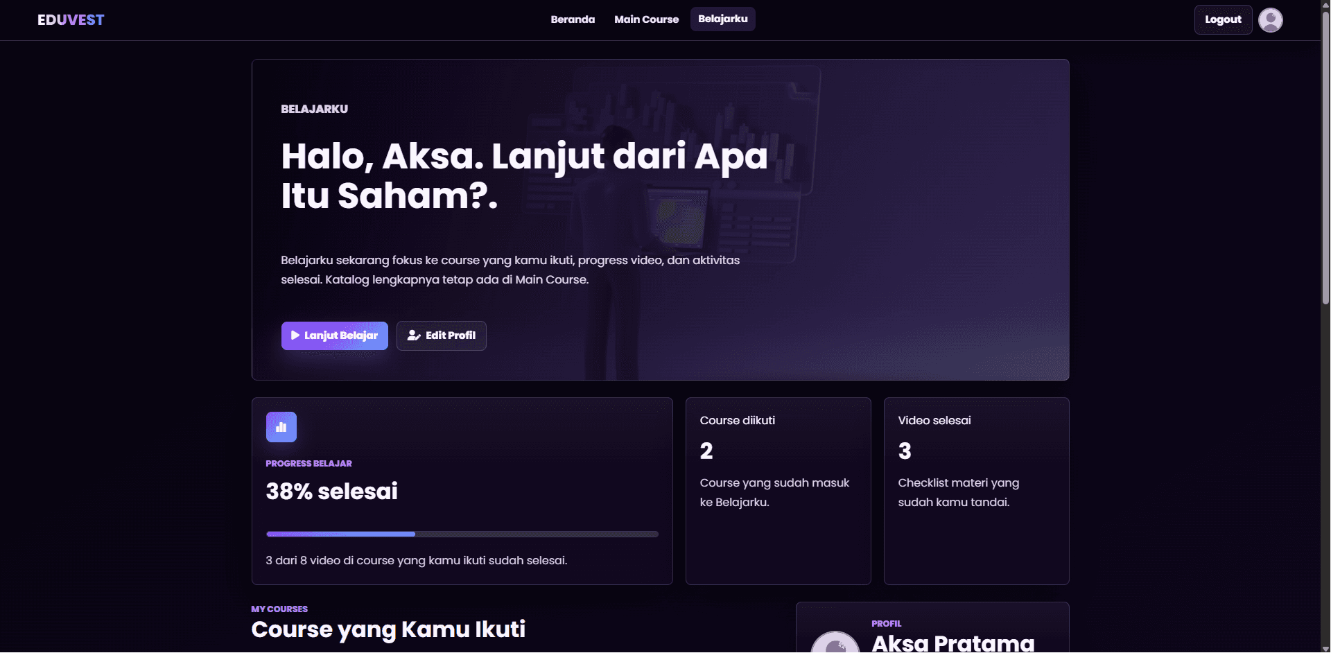 EduVest Progress should be easy to resume.